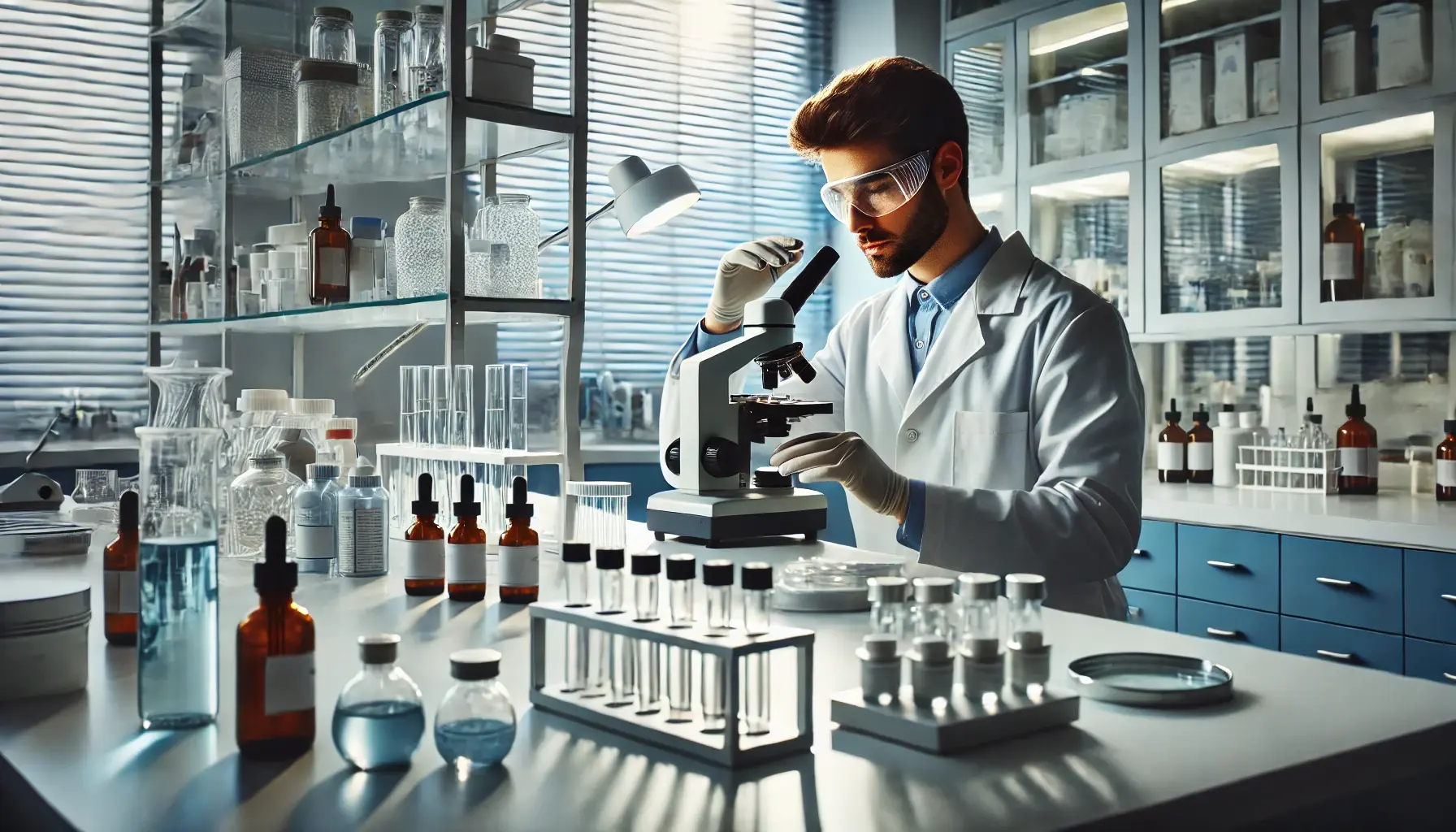 تکنسین آزمایشگاه در حال اندازهگیری pH نمونه برای کنترل کیفیت در تولید آرایشی بهداشتی
