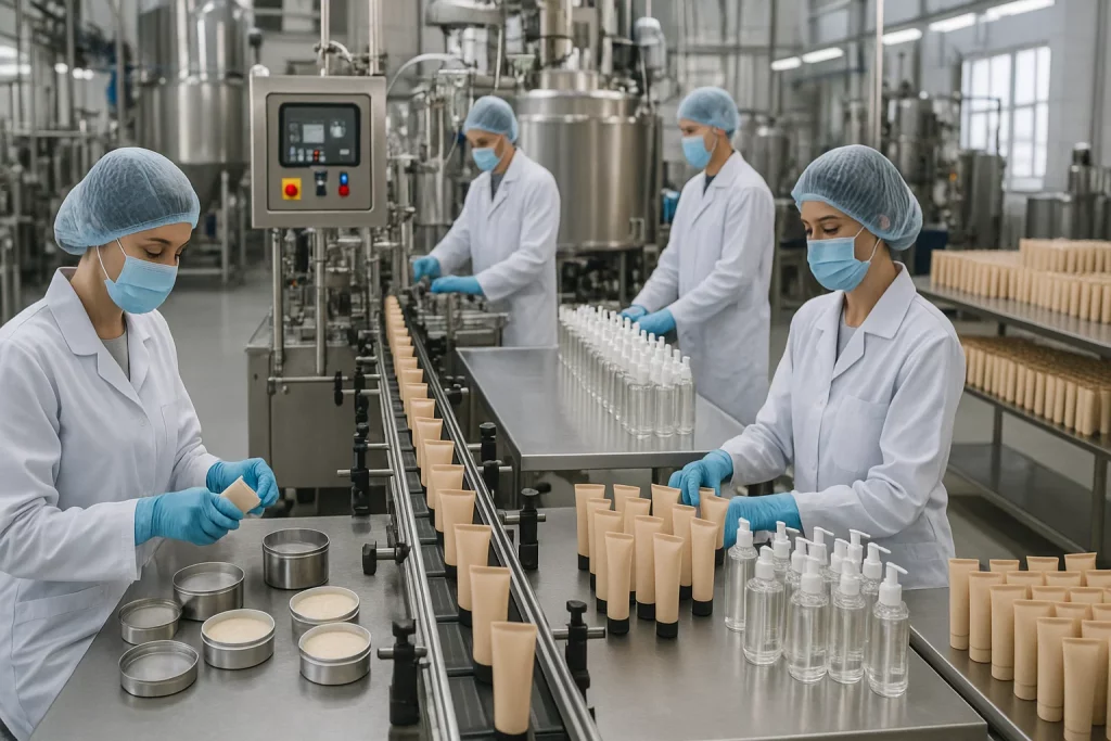 خط تولید اتوماتیک محصولات آرایشی در یک کارخانه مدرن/ تولید بدون کارخانه