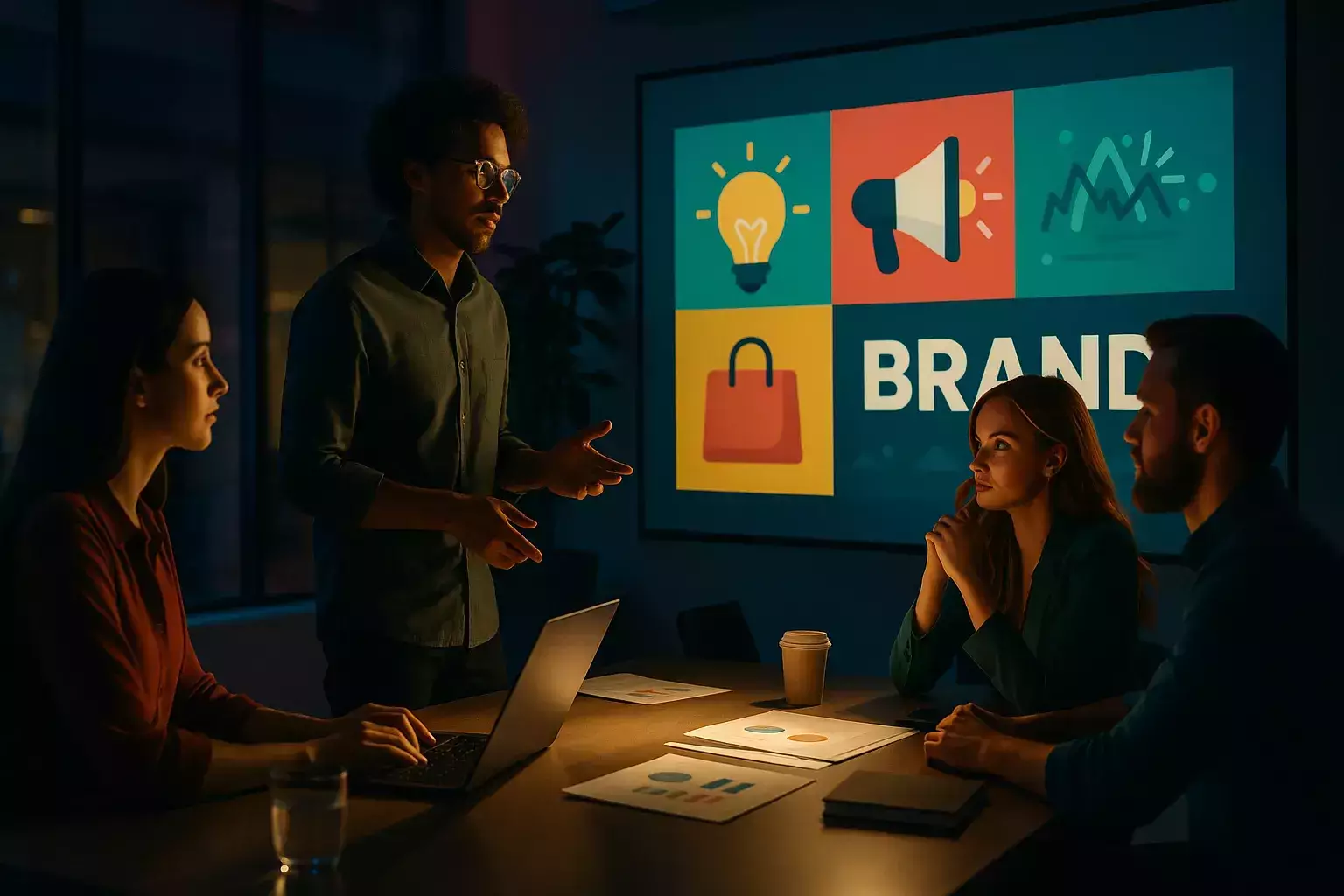 تیم خلاق برندهای نوپا در حال کار روی بازاریابی و توسعه برند با تمرکز بر مدل تولید بدون کارخانه