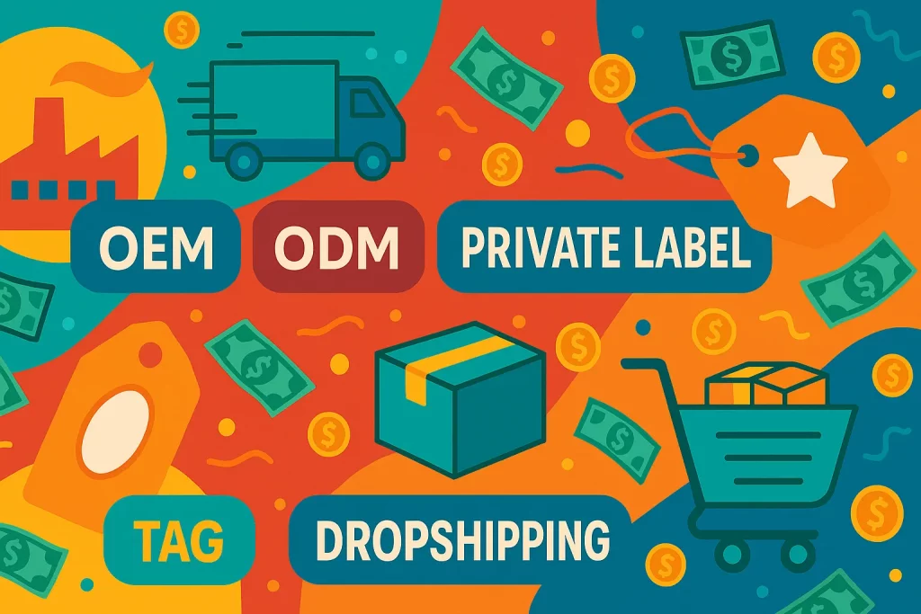 اینفوگرافیک رنگارنگ درباره مدل‌های تولید بدون کارخانه و نحوه درآمدزایی برندها بدون داشتن خط تولید