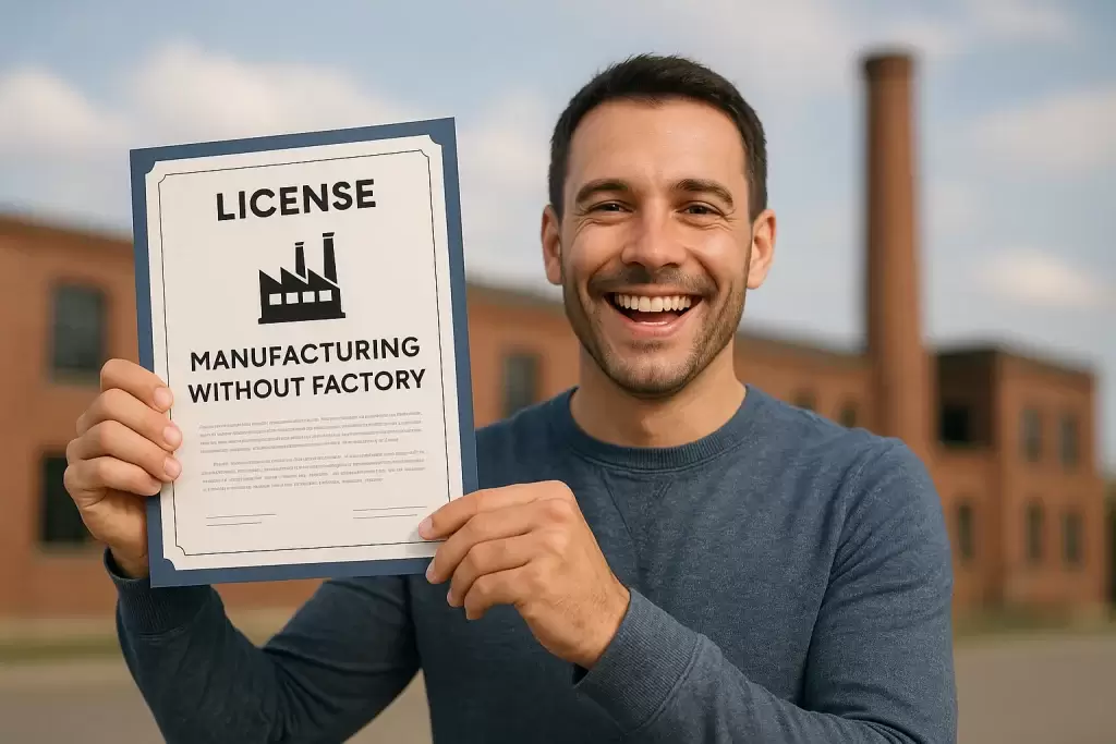 کارآفرین در حال امضای مدارک رسمی برای اخذ مجوز تولید بدون کارخانه با خطوط ارتباطی دیجیتال به کارخانه‌ها.