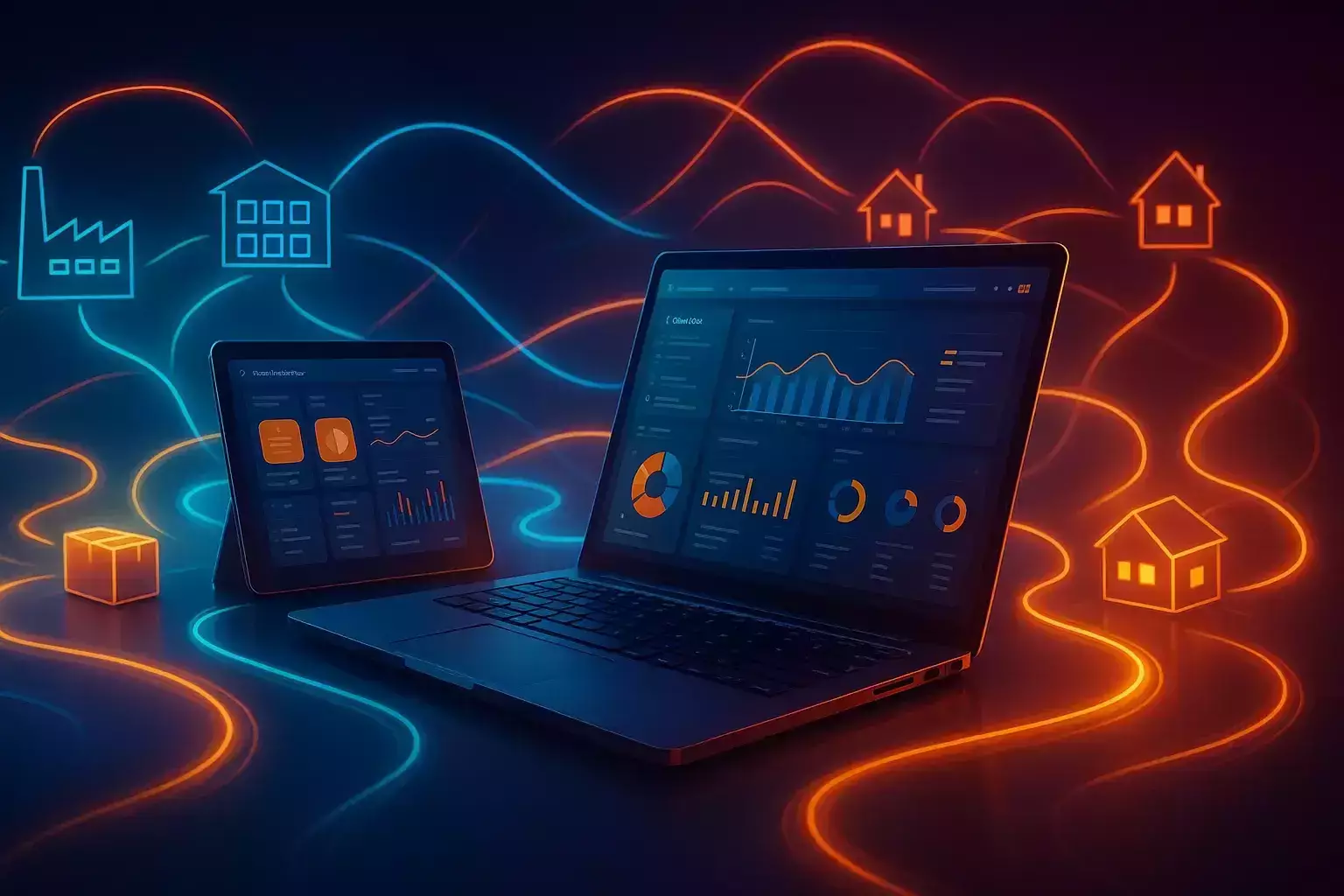 نمایی افقی از نقش پلتفرم‌های دیجیتال در دراپ شیپینگ با خطوط اتصال به انبارها و مشتریان.