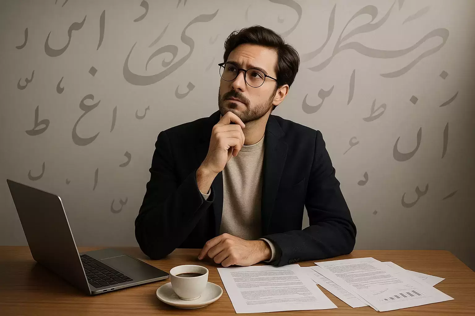 تصویری مفهومی از فرآیند انتخاب نام برای ثبت شرکت در ارومیه، با فضای کاری مدرن و حروف فارسی شناور در پس‌زمینه، نماد خلاقیت و هویت برند ایرانی