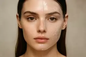 تصویر مفهومی برای مقاله درماکازمتیک چیست، ترکیبی از مراقبت پوستی و زیبایی با حال‌وهوای علمی و مجله‌ای