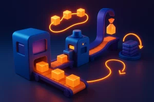 کاور سه‌بعدی و انیمیشنی مقاله ۱۰ نکته طلایی برای شروع تولید بدون کارخانه در سال ۱۴۰۴ با رنگ‌های جذاب و مجله‌ای