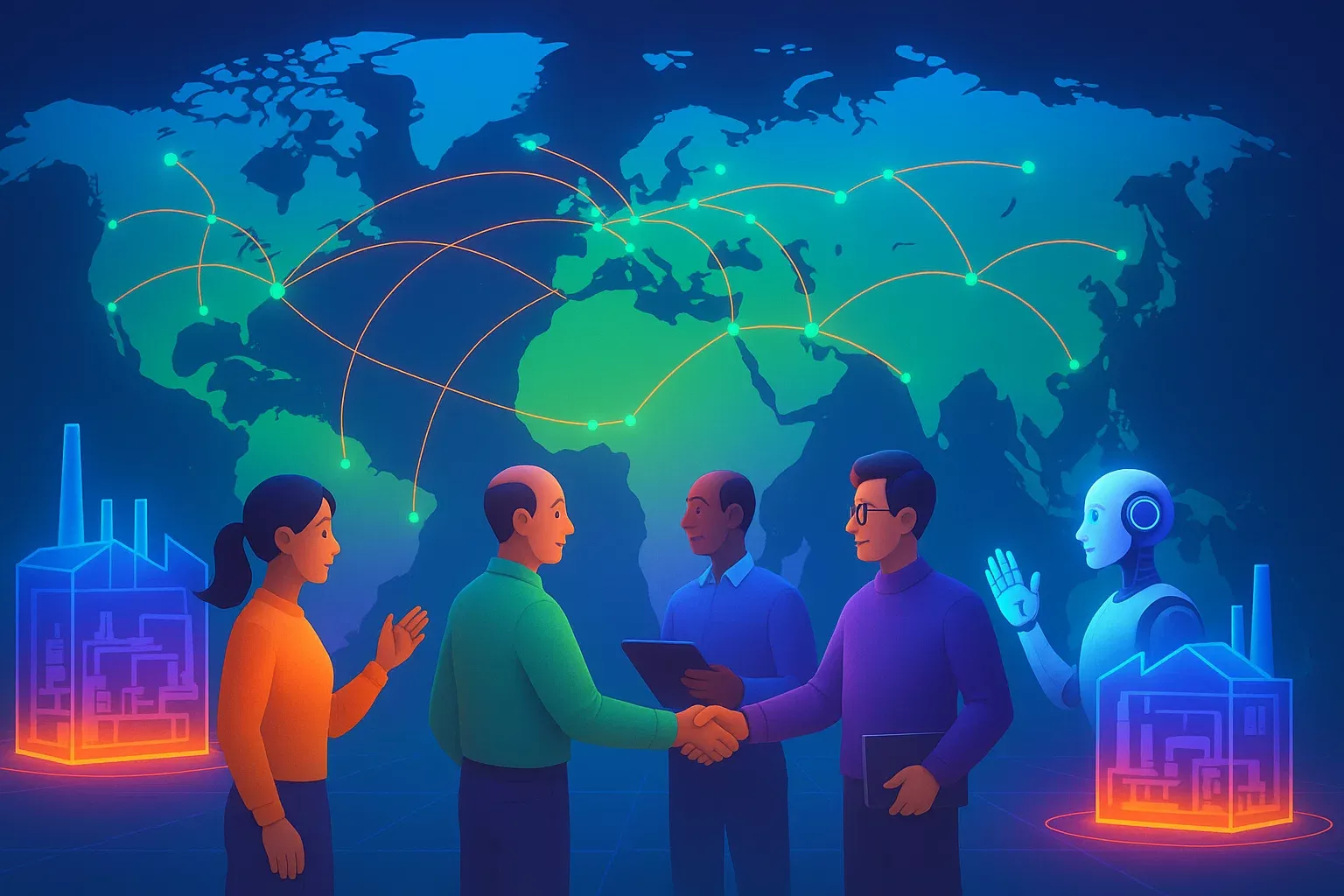 تصویر سهبعدی انیمیشنی آینده تولید بدون کارخانه در ایران و جهان با فناوریهای نوین، هوش مصنوعی و زنجیره تأمین جهانی