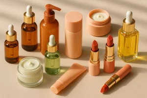 تصویر واقعی و چشم‌نواز از محصولات زیبایی که نمایانگر روندها و حال‌وهوای آینده صنعت کازمتیک هستند؛ با نور طبیعی، رنگ‌های ملایم و حس خوب.