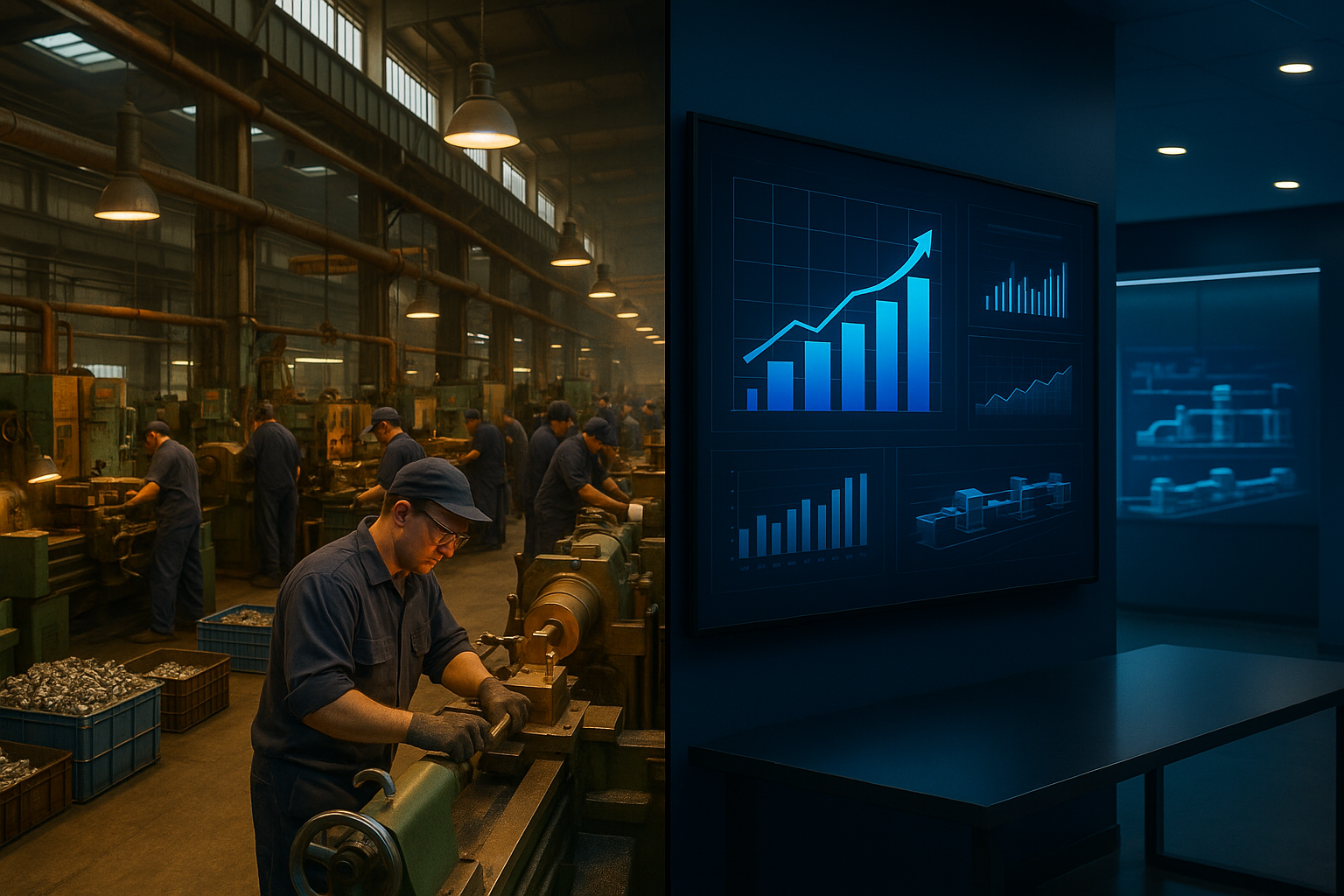 نمایی واقعی و مجله‌ای از مقیاس‌پذیری در تولید بدون کارخانه در مقایسه با مدل سنتی