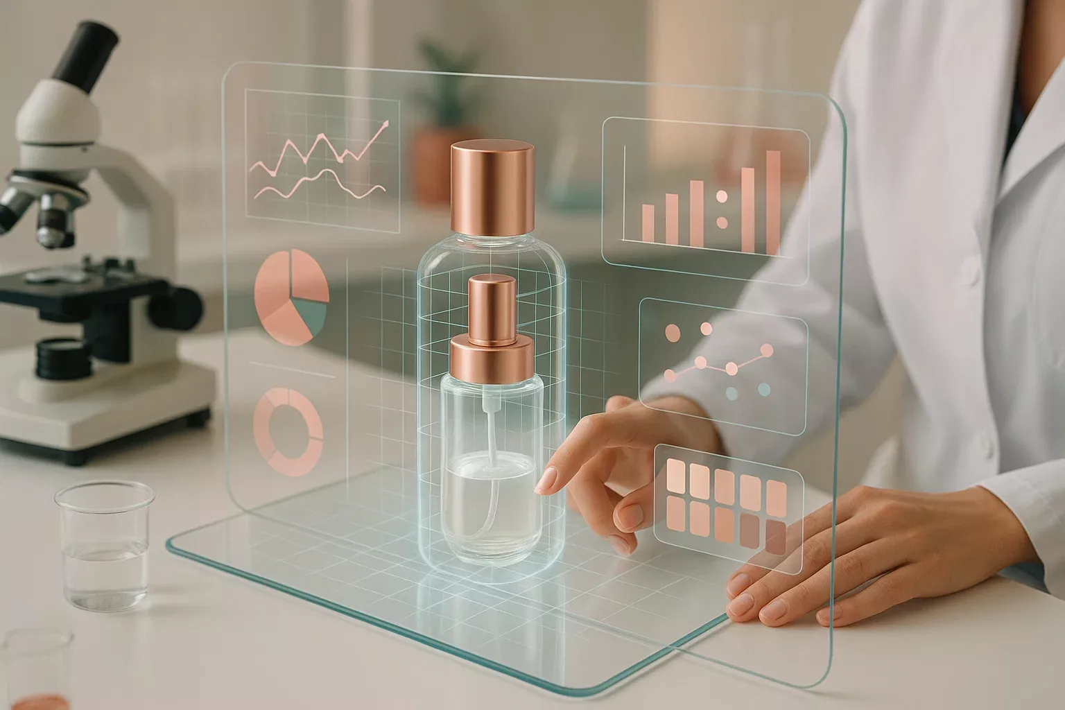 فرآیند طراحی محصول با کمک داده‌های کاربران و هوش مصنوعی در صنعت زیبایی در محیطی مدرن و دقیق